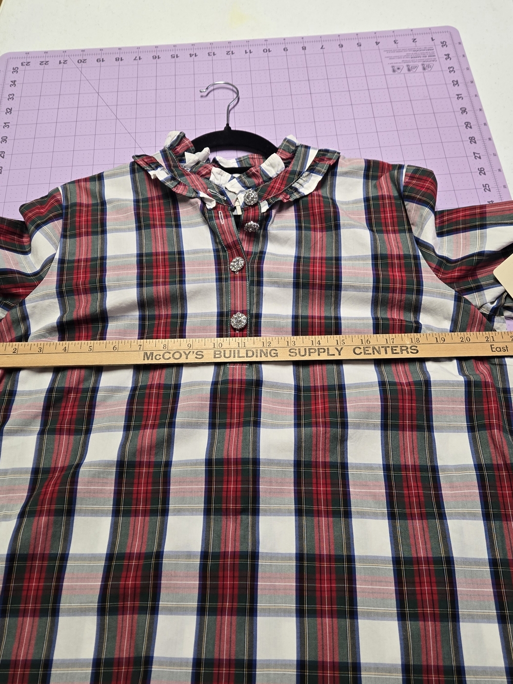 St. John’s Bay Plaid Ruffle Blouse Women’s Large 100% Cotton NWT Jeweled Buttons - Picture 5 of 13